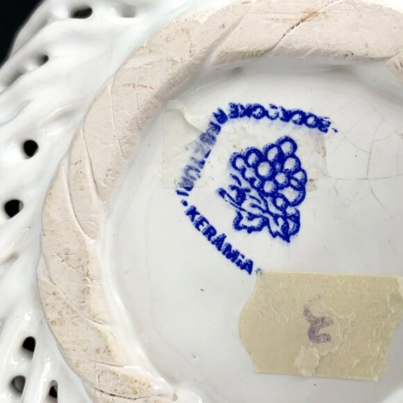 Reticulated Woven Lattice Trinket Bowl Porcelain Small 4.25" Diameter Hallmarked - Picture 4 of 5